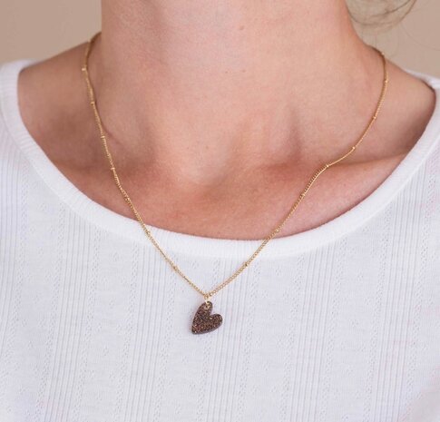 Ketting hart acryl bruin