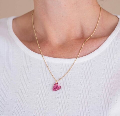 Ketting hart acryl roze