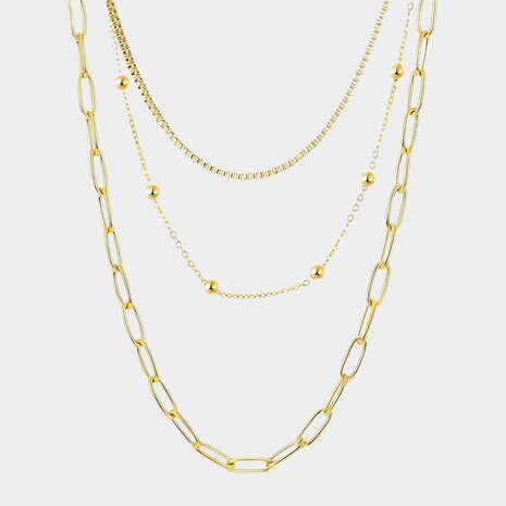 Ketting trio staal goud