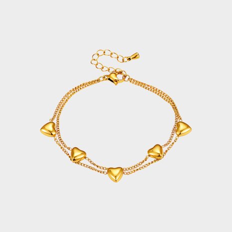 Armband dubbel hart staal