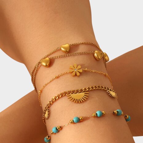 Armband dubbel hart staal