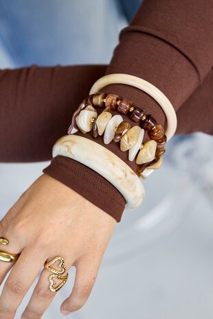 Armband beads staal bruin