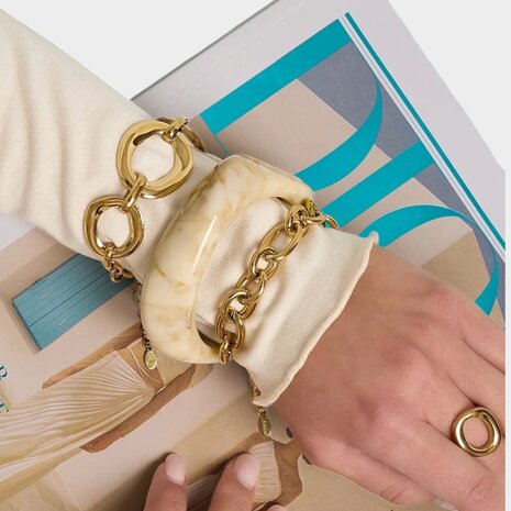 Armband staal schakel goud