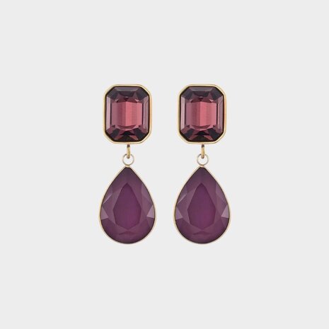 Oorbellen square crystal paars