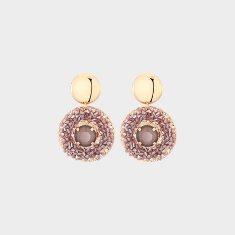 Oorbellen rond crystal taupe