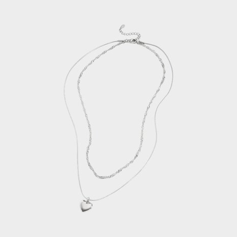 Ketting dubbel hart zilver