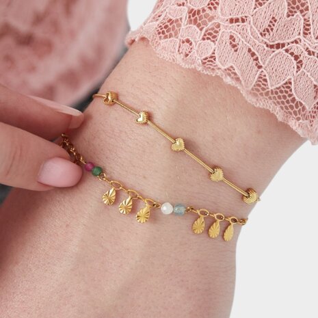 Armband goud hartjes staal