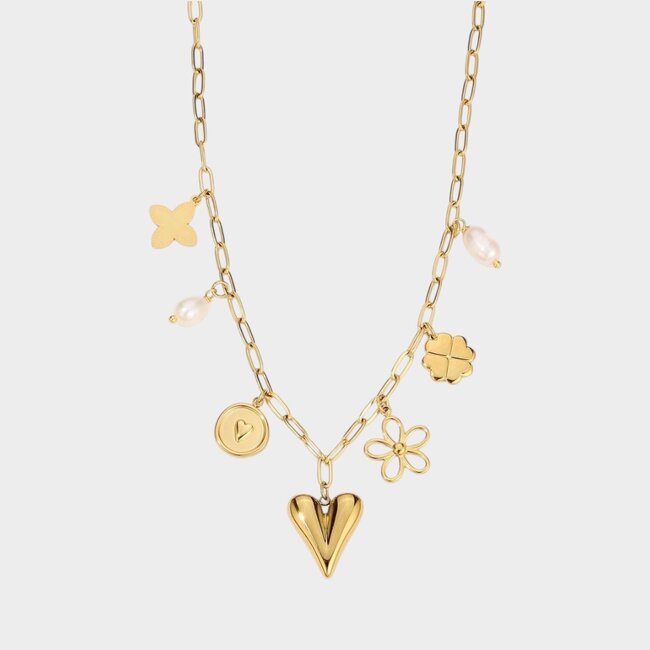 Ketting bedel goud parel