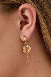 Oorbellen bloem ketting roze