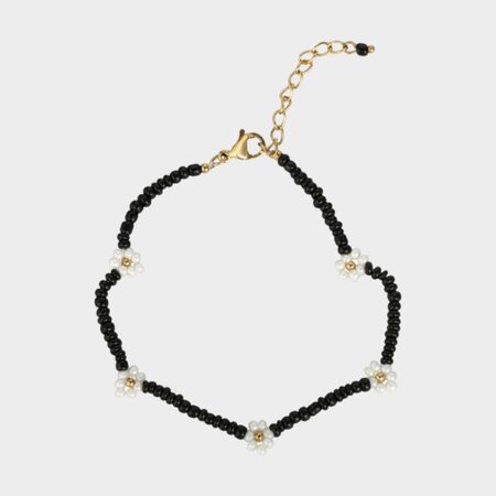 Armband staal zwart bloem