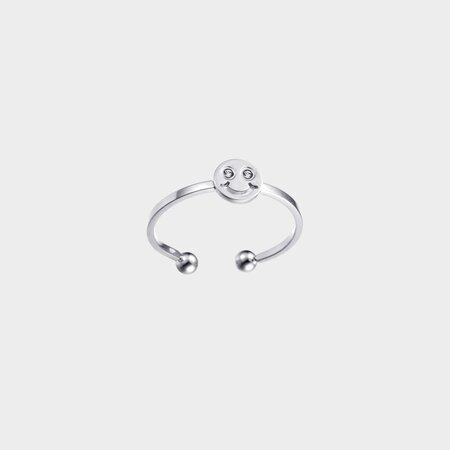 Ring staal smiley zilver