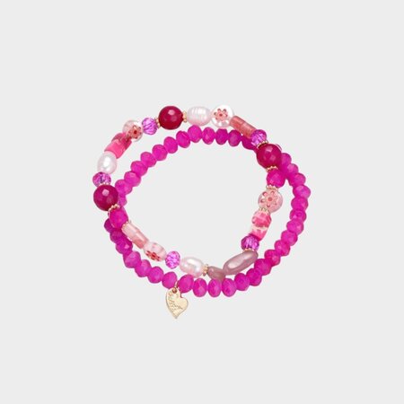 Armband set fuchsia parel