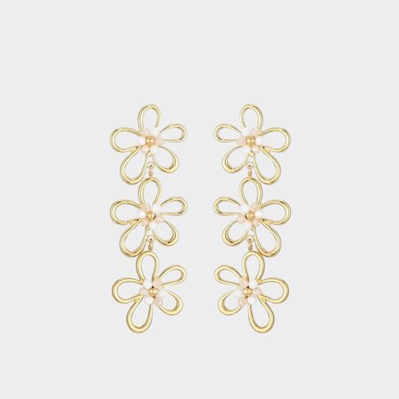 Oorbellen trio bloem beige