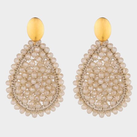 Oorbellen draad crystal beige