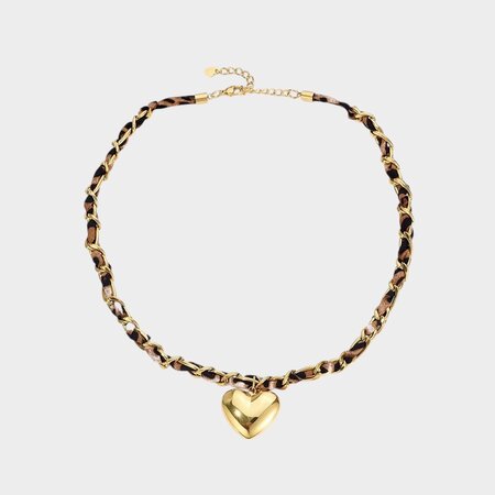 Ketting staal leopard hart 