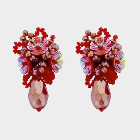 Oorbellen bloem kraal rood