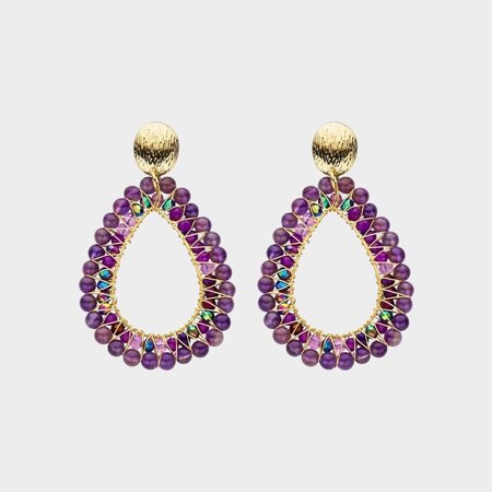 Oorbellen druppel steen paars