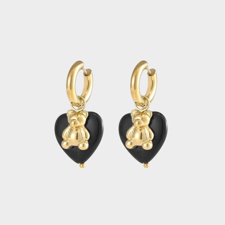 Oorbellen hart zwart beer