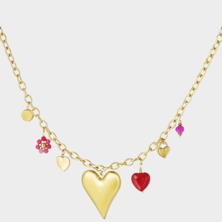 Ketting bedel hart fuchsia