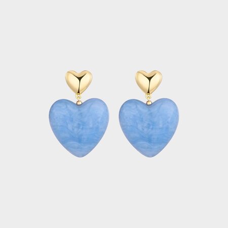 Oorbellen duo hart blauw