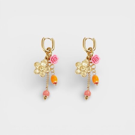 Oorbellen creool bloemen multi
