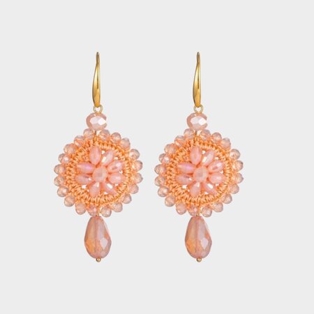 Oorbellen haak crystal zalm