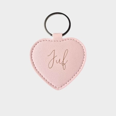 Sleutelhanger hart juf roze