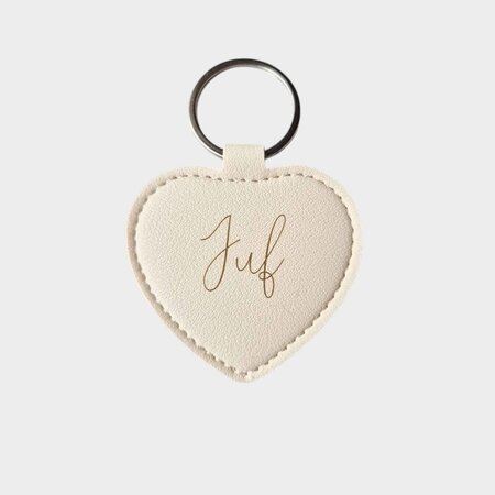 Sleutelhanger hart juf beige