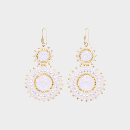 Oorbellen dubbel rozet wit