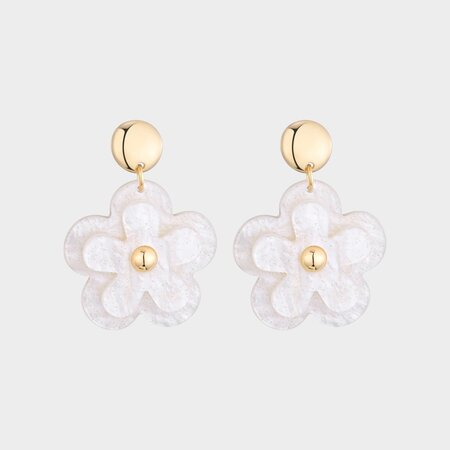 Oorbellen bloem dubbel beige