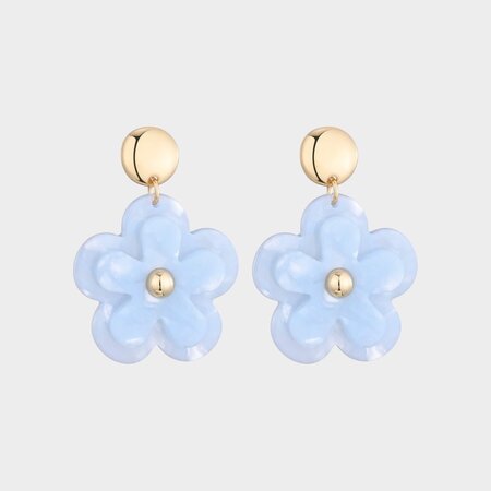 Oorbellen bloem dubbel blauw