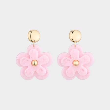 Oorbellen bloem dubbel roze