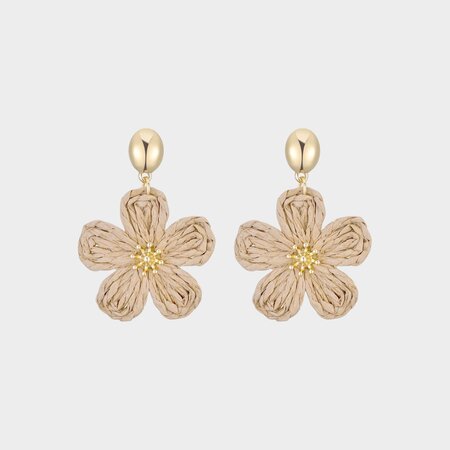 Oorbellen bloem raffia zand