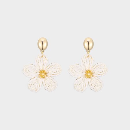 Oorbellen bloem raffia beige