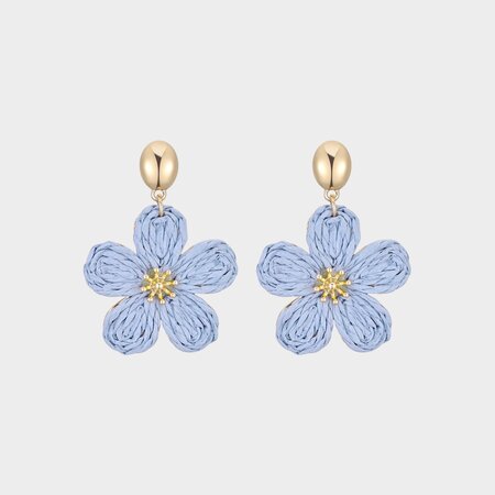 Oorbellen bloem raffia blauw