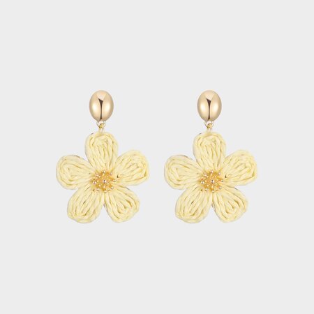 Oorbellen bloem raffia geel