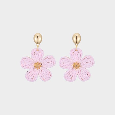 Oorbellen bloem raffia roze