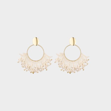 Oorbellen waaier kraal beige