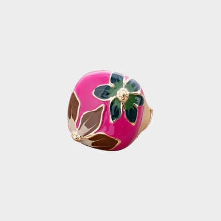 Ring emaille bloem fuchsia