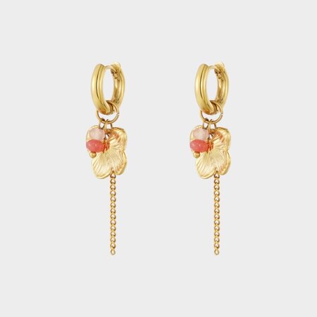 Oorbellen bloem ketting roze