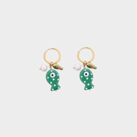 Oorbellen creool vis groen