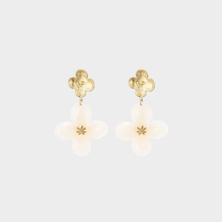 Oorbellen duo bloem beige