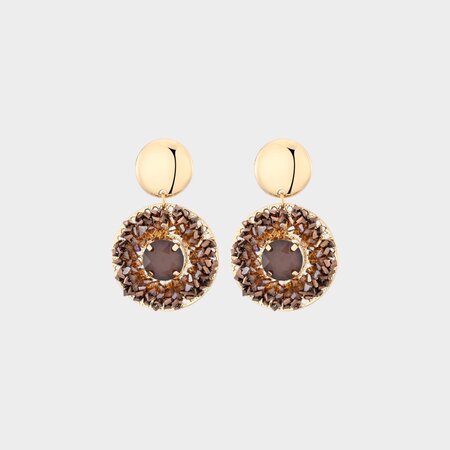 Oorbellen rond crystal bruin
