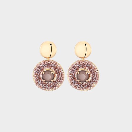 Oorbellen rond crystal taupe