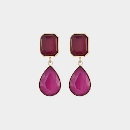 Oorbellen square crystal fuchsia