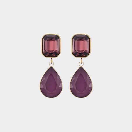 Oorbellen square crystal paars