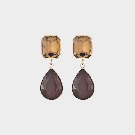 Oorbellen square crystal bruin