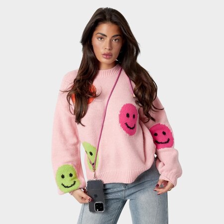 Telefoonkoord ruit lang roze