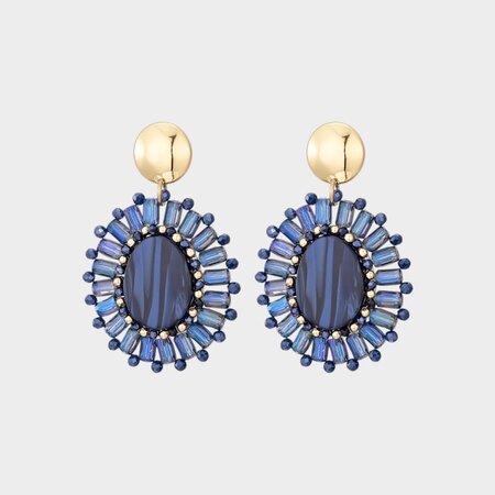 Oorbellen ovaal steen blauw