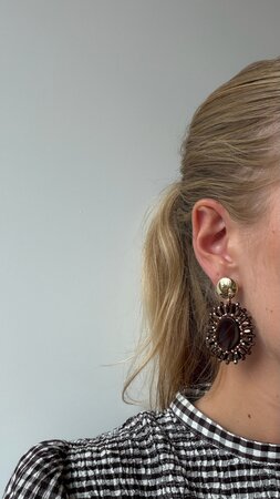 Oorbellen ovaal steen taupe